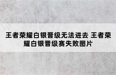 王者荣耀白银晋级无法进去 王者荣耀白银晋级赛失败图片